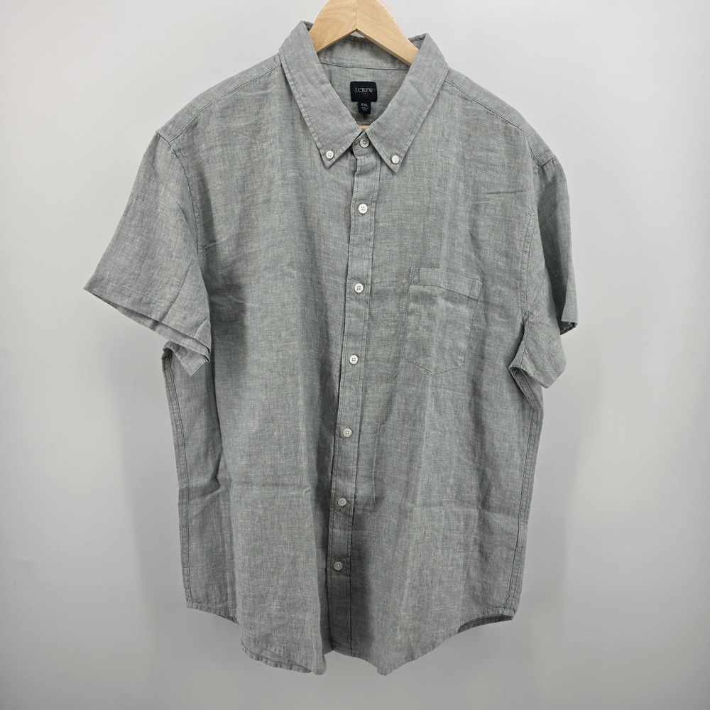 J. CREW Mens Shirt Mens Off-Green 2XL Linen Blend Button Up Short Sleeve Shirt
